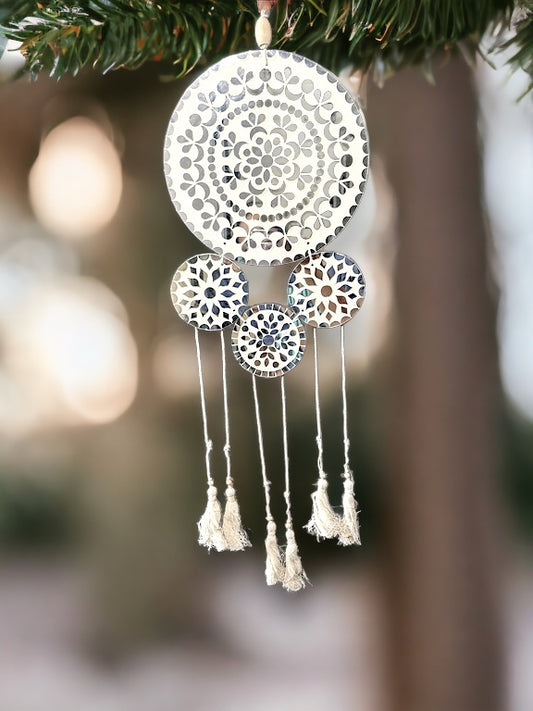 white dreamcatcher wall hanging