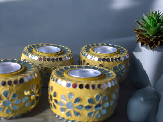 Leela floral tea light candle holder yellow