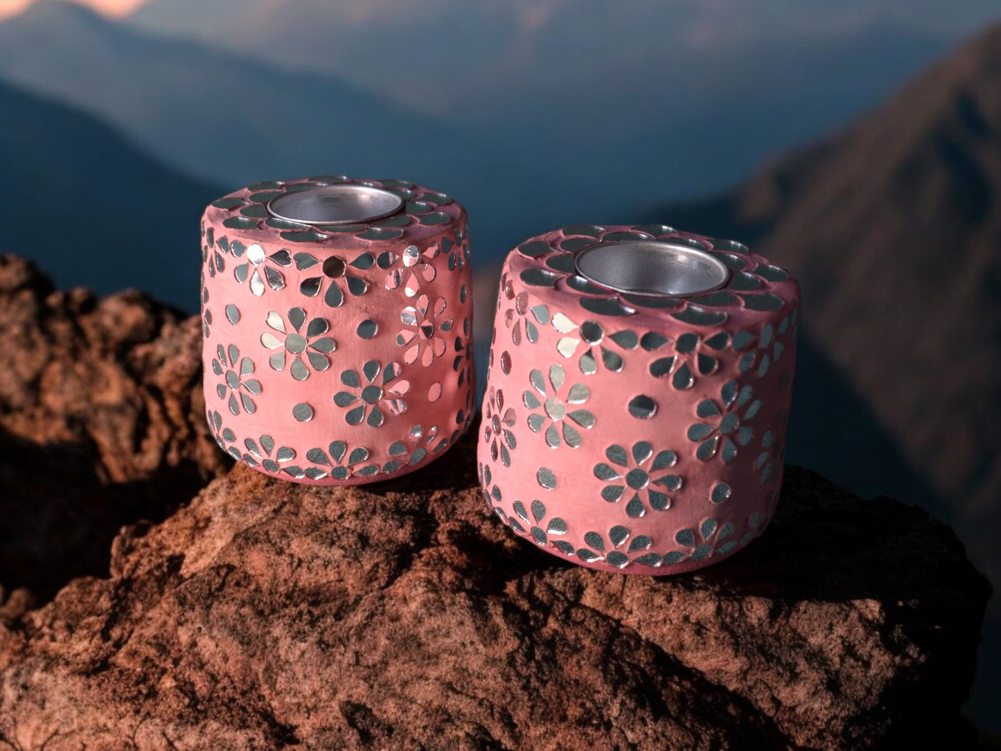 Floral pink candle holders