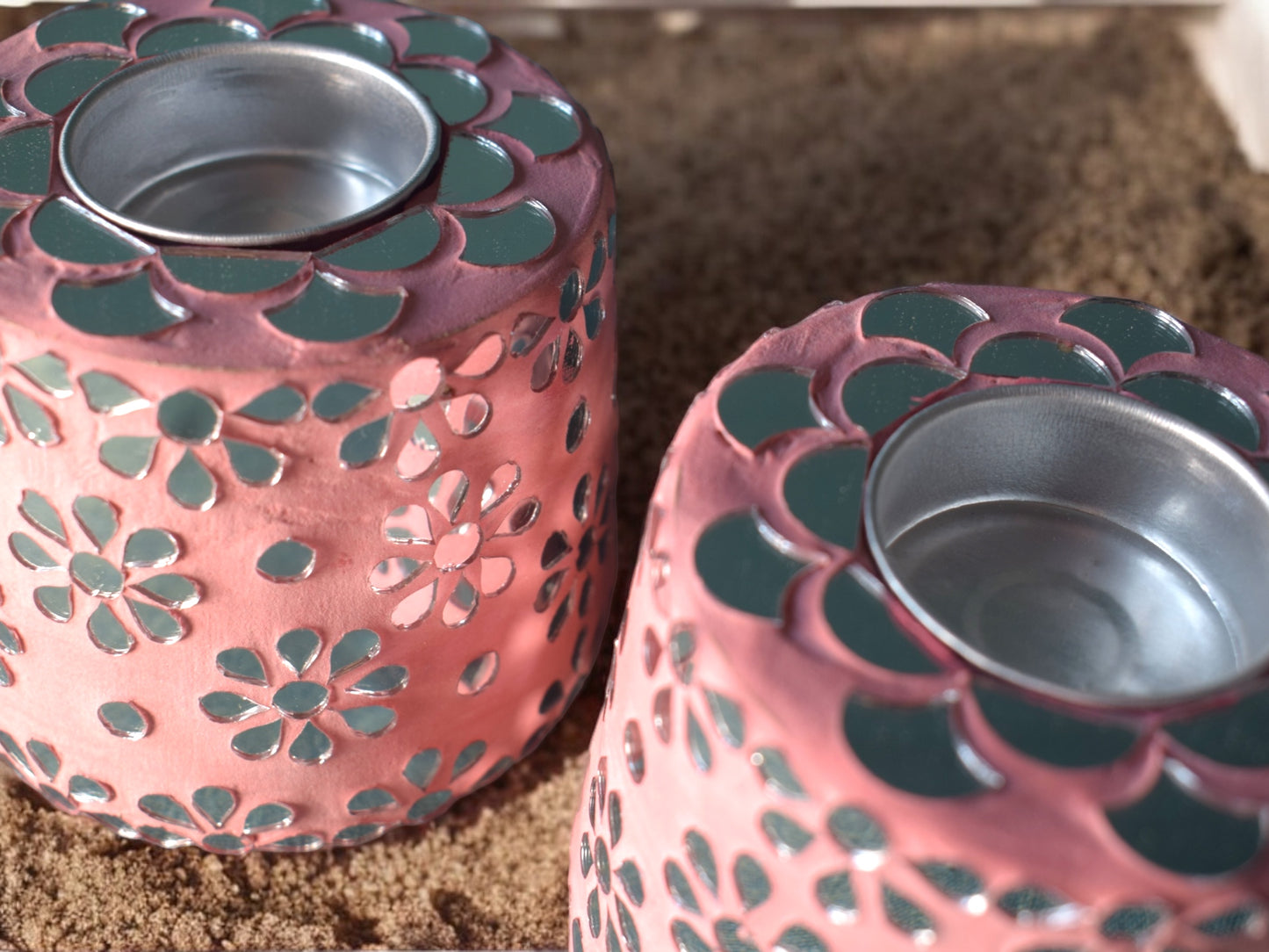 Floral pink candle holders