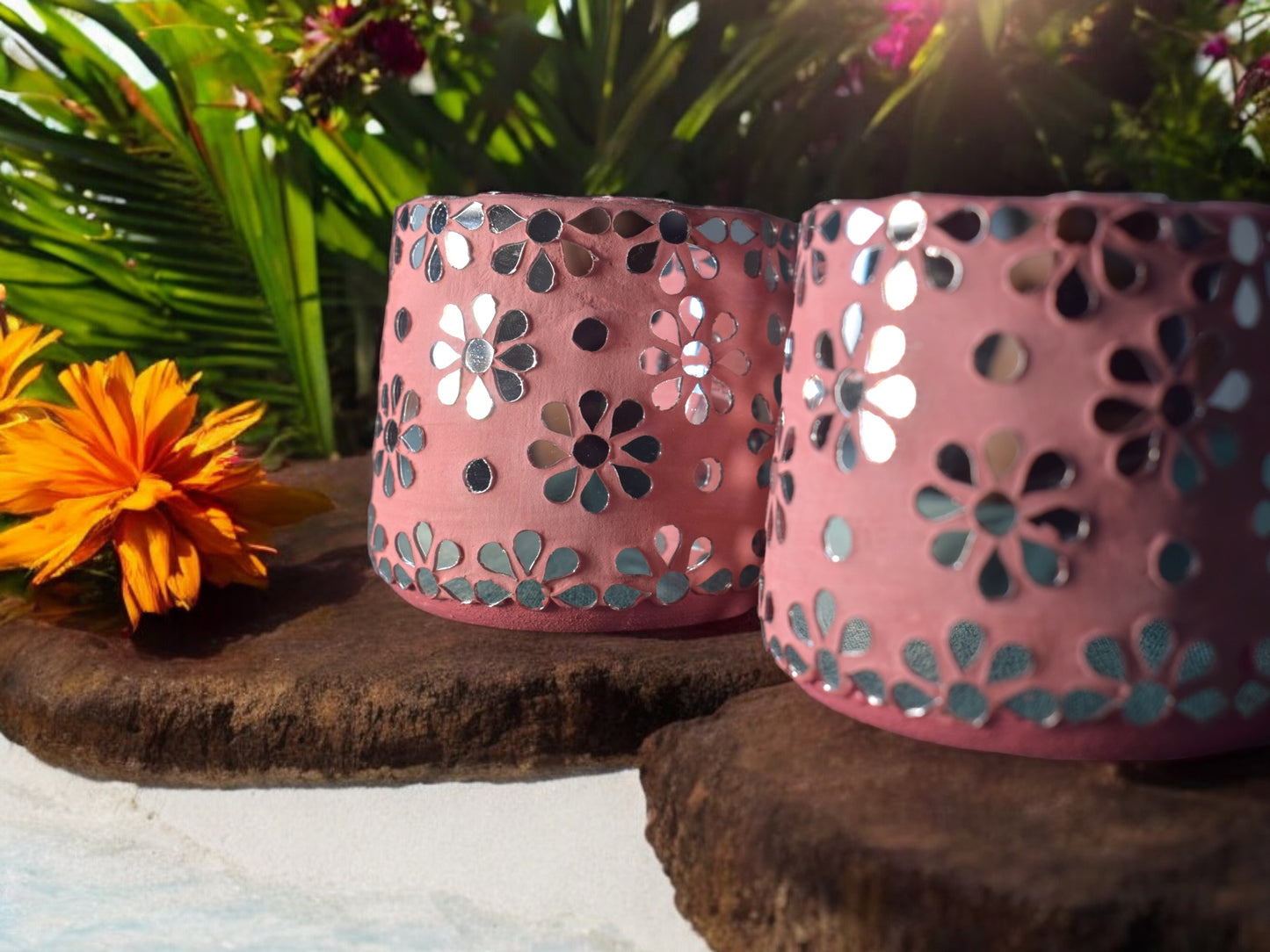 Floral pink candle holders