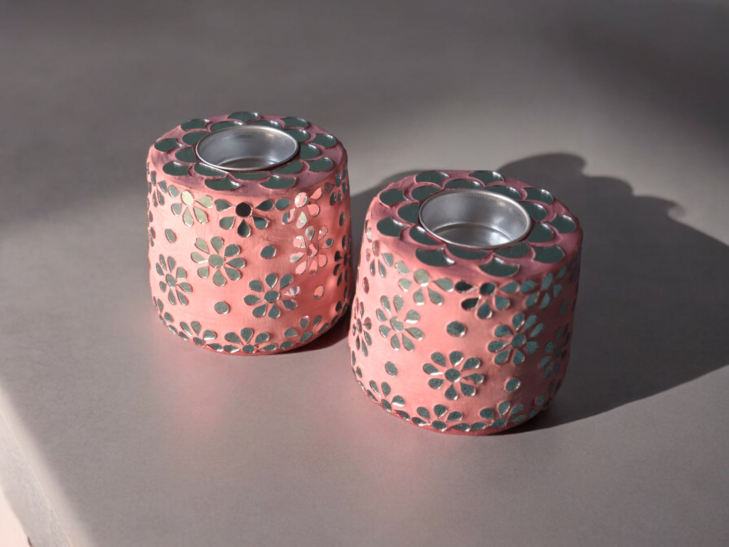 Floral pink candle holders