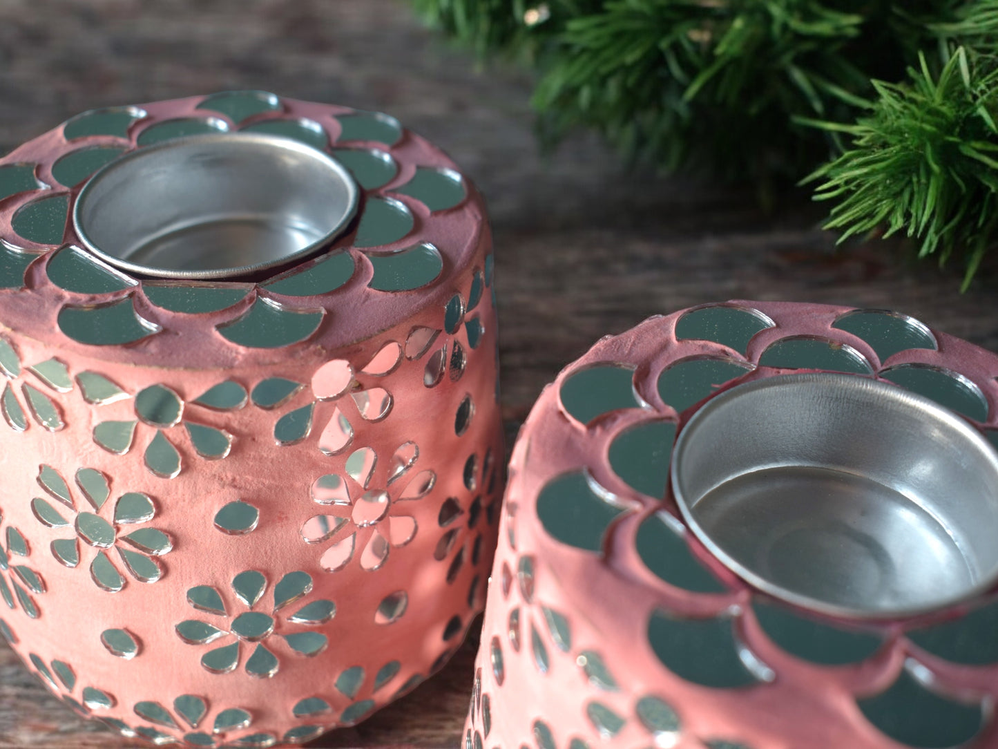 Floral pink candle holders